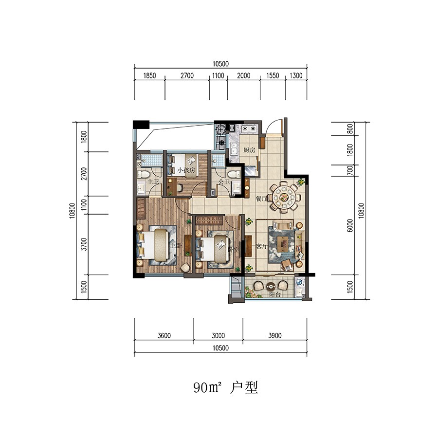 户型1 建筑面积：90㎡