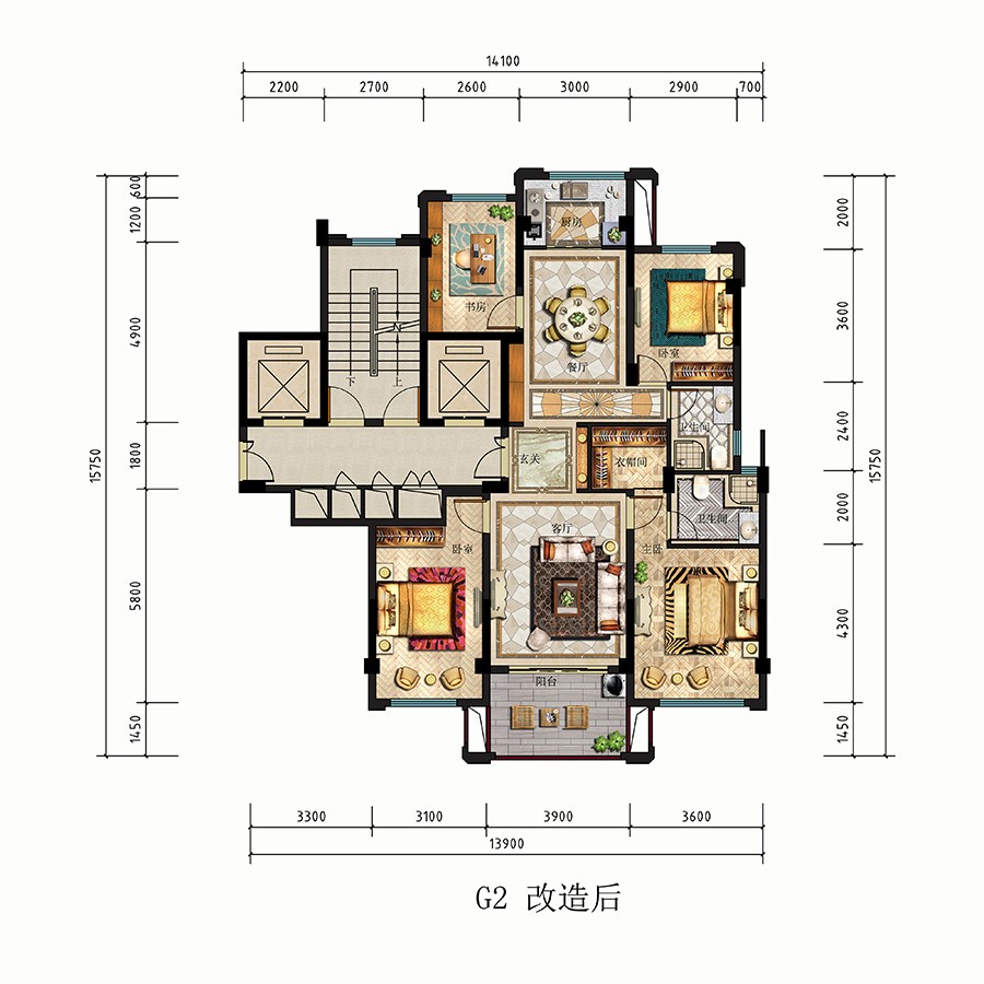 G2户型 拓展后 建筑面积：125㎡