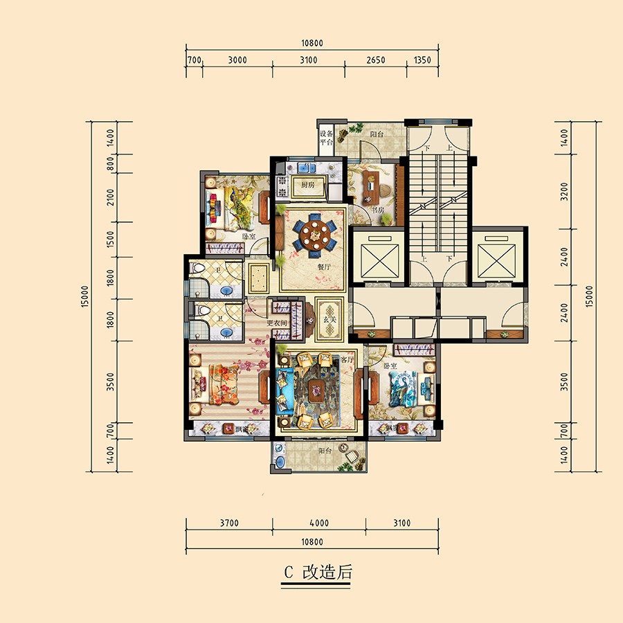 C户型改造后 建筑面积：128平