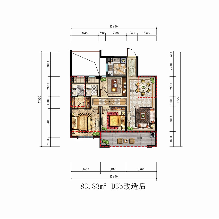 D3b户型 建筑面积：84㎡