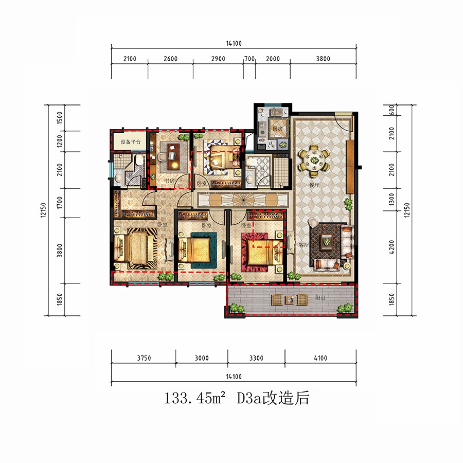 D3a户型 建筑面积：133㎡