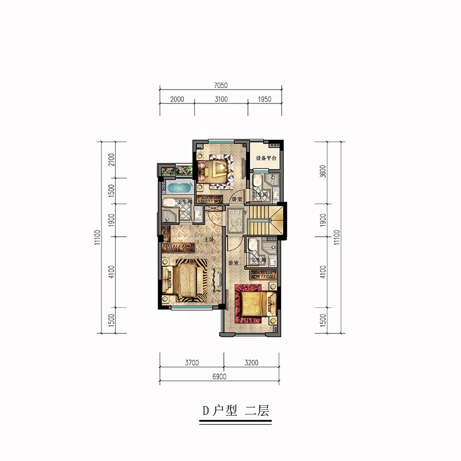 D户型2层 建筑面积：142㎡