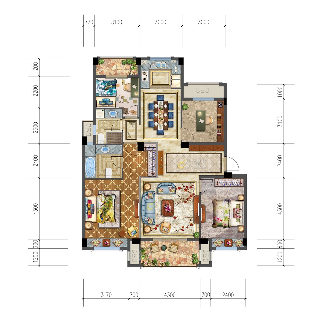 洋房B户型 建筑面积：135㎡