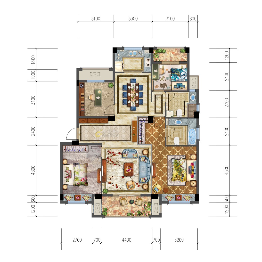 洋房A户型 建筑面积：145㎡