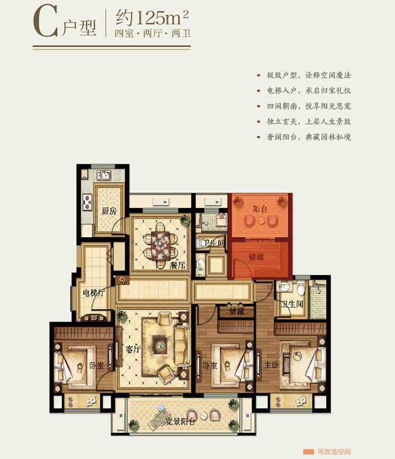 C户型 建筑面积：125平米