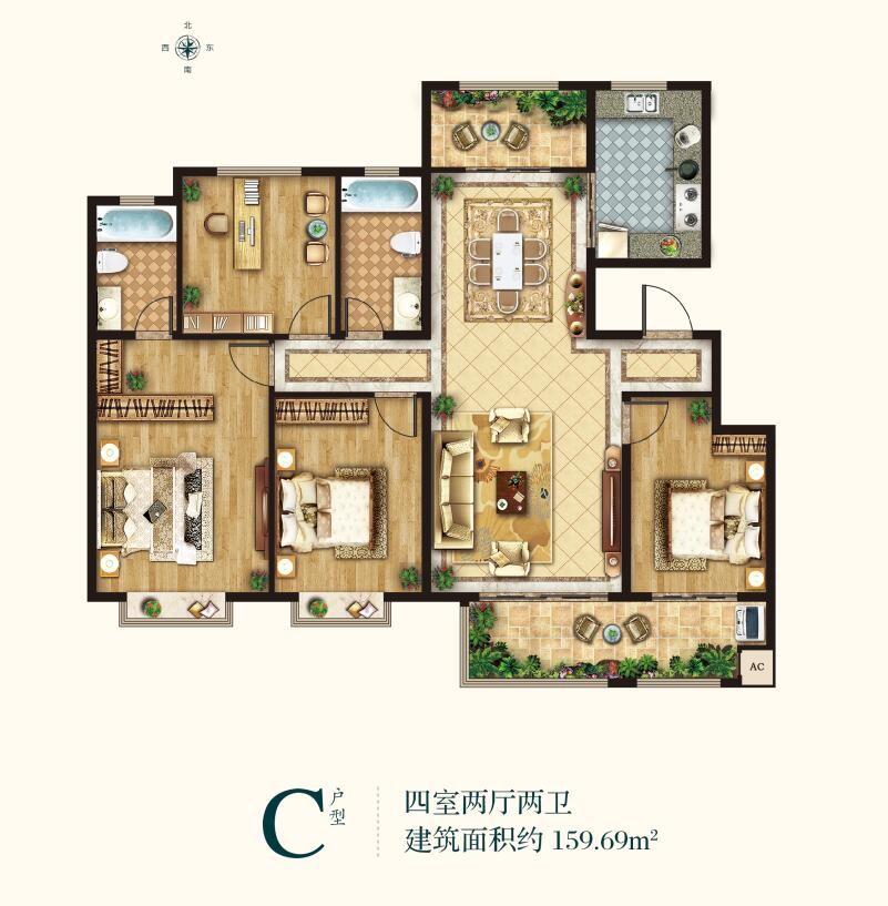 洋房C户型 建筑面积：159㎡
